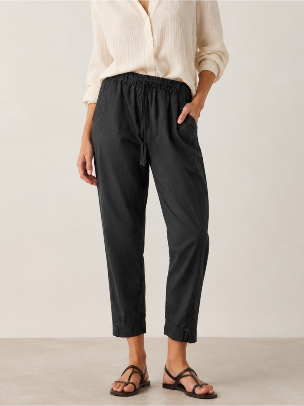Xirena Draper Black Cotton Poplin Pull-On Drawstring Pants Size Medium